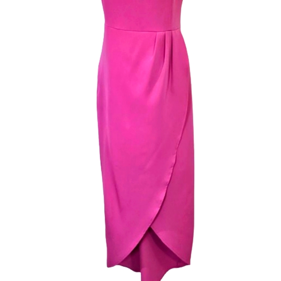 CMZ2005 Hot Pink Faux Wrap Strappy Sleeveless High/Low Cocktail Dress,Size 12-14 - Picture 7 of 14